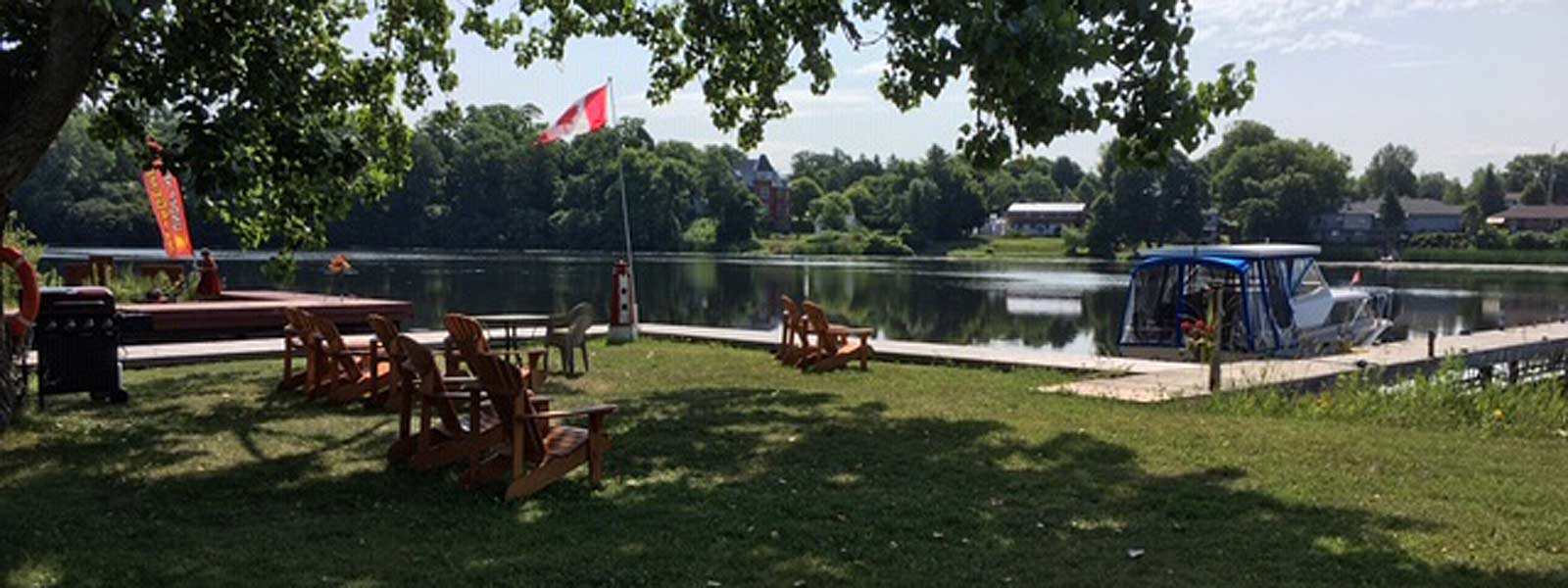 view of lake and dock from beneath large tree